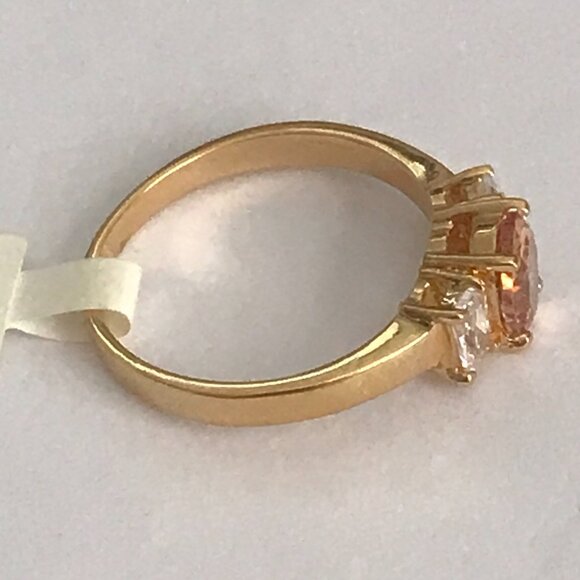 Peach Cubic Zirconia Solitaire Ring Dainty Yellow Gold Plated Size 10 Faux Topaz - Picture 8 of 11